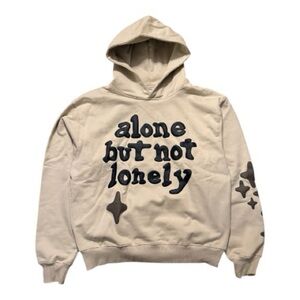 Broken Planet “Alone But Not Lonely” Hoodie Beige Puff Print Stars Streetwear XL